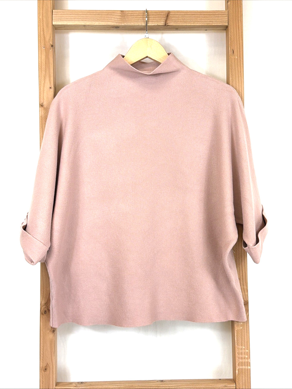 NWT Eternelle Pink Funnel Neck Raglan Sleeve Cropped Sweater #1421 Size L/XL